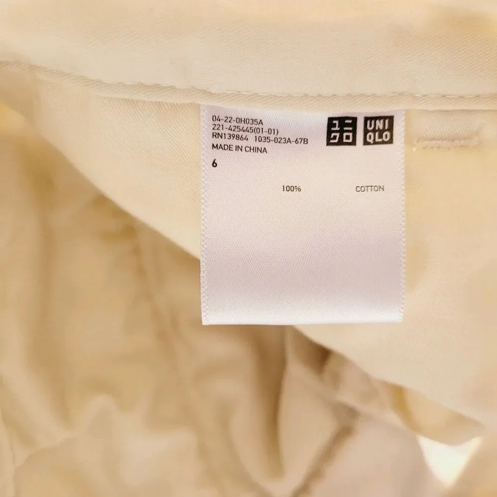 Uniqlo Ines De La Fressange Pant Women 6 White Wide Leg Baggy Cuff Khakis Cotton